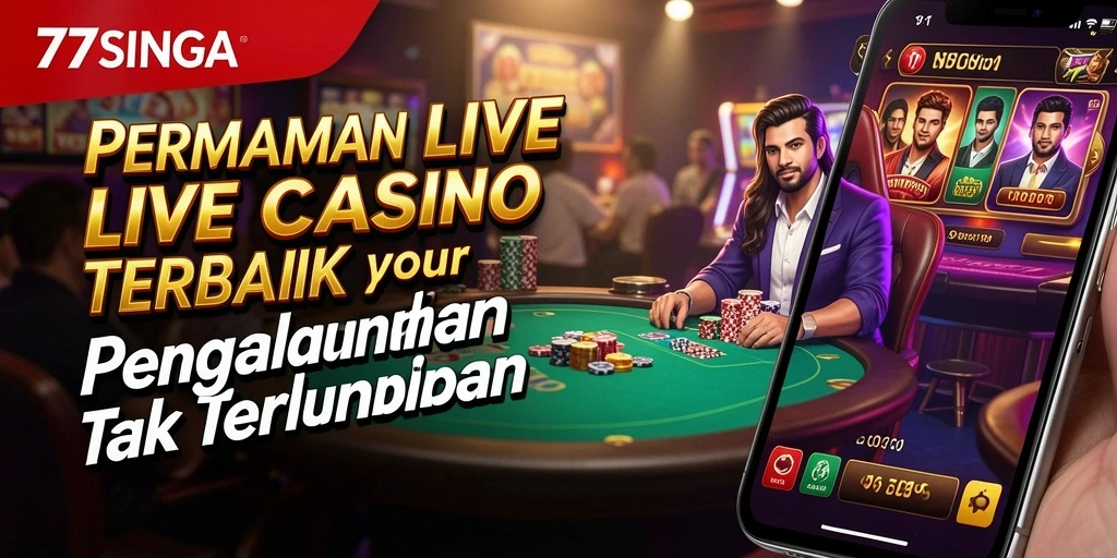 Screenshot gameplay <strong>77SINGA</strong> yang menampilkan dealer langsung dan interaksi pemain.