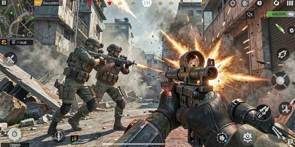 Screenshot 789RP menampilkan aksi pertempuran FPS yang intens.