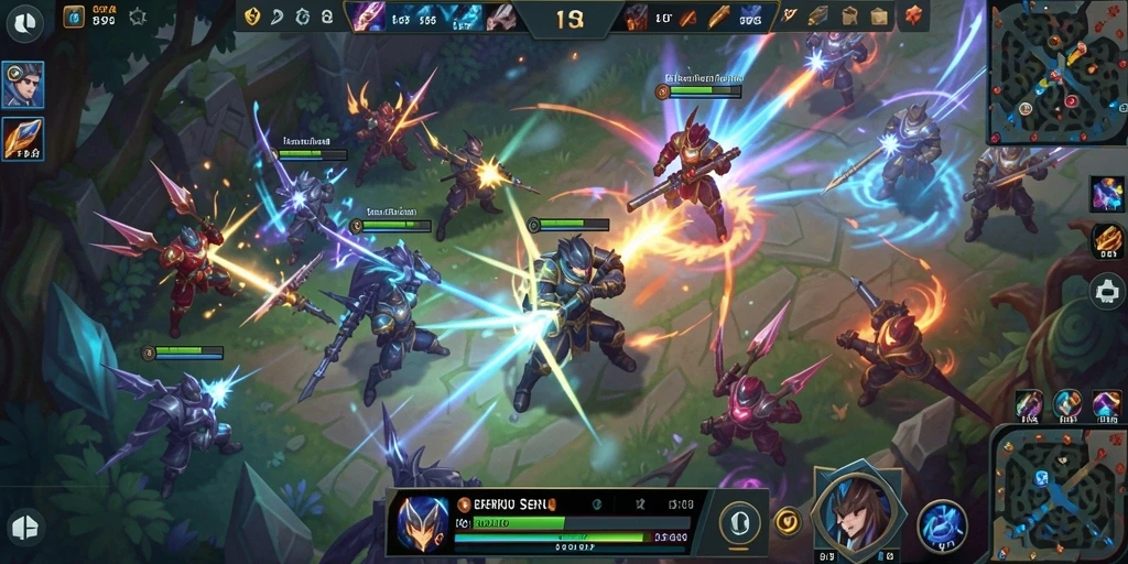 Gameplay seru di arena MOBA saat bertarung dengan tim.