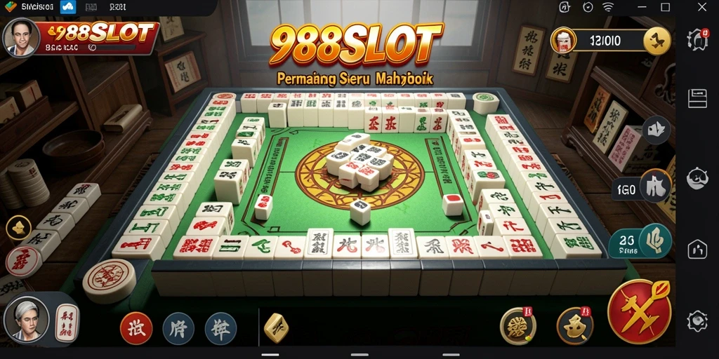Gameplay seru 988SLOT yang menampilkan batu Mahjong berwarna-warni.