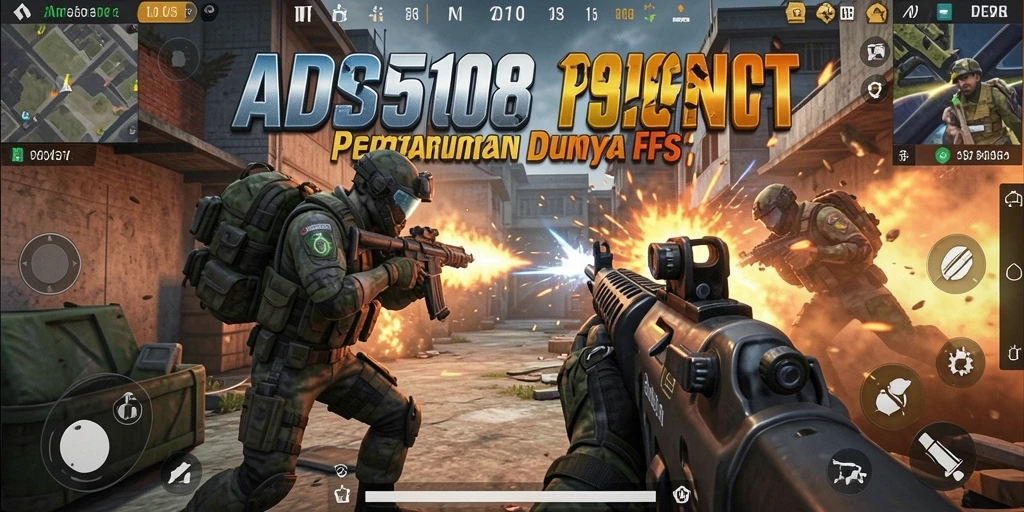 Screenshot gameplay ADS508 menampilkan pertempuran FPS yang intens.