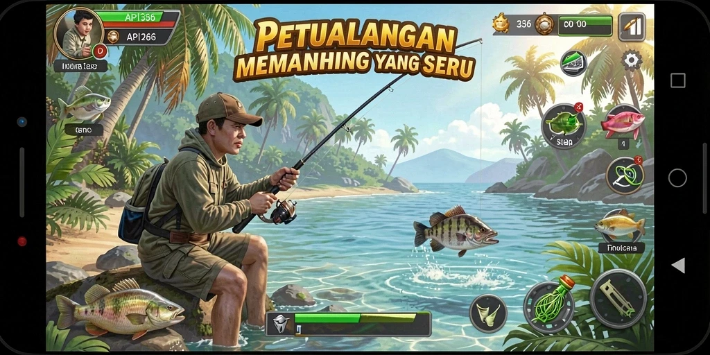 Tampilan gameplay yang mendebarkan dalam <strong>API36</strong> saat menangkap ikan.