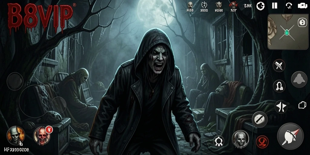 Gameplay B8VIP menampilkan suasana mencekam di lokasi angker.
