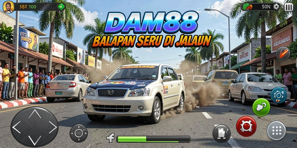 Tangkapan layar utama gameplay balapan DAM88 yang mendebarkan.