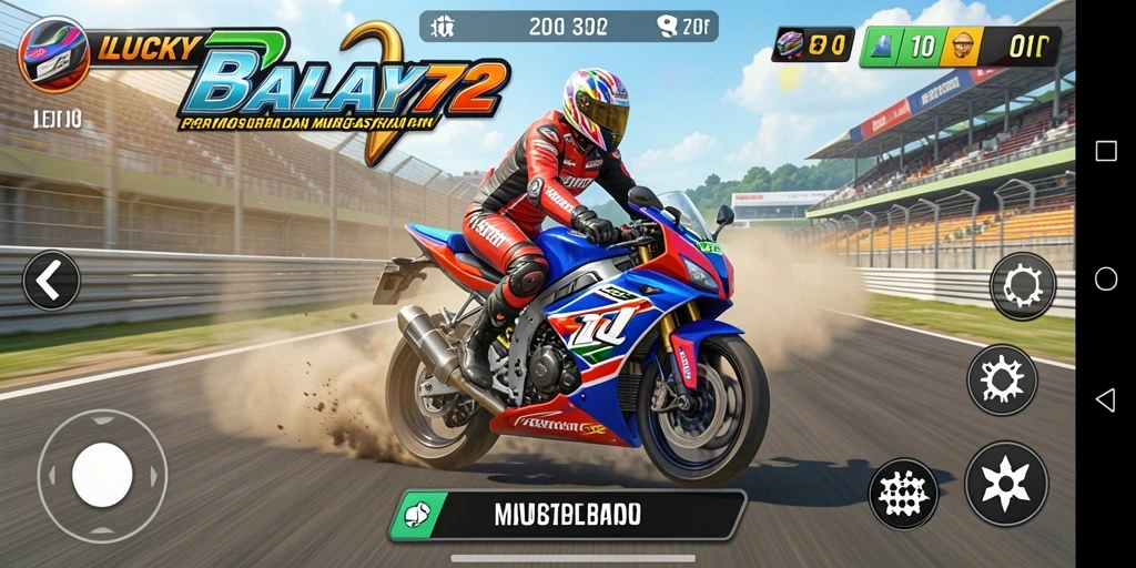 Screenshot gameplay LUCKY72 yang menampilkan balapan motor yang seru.