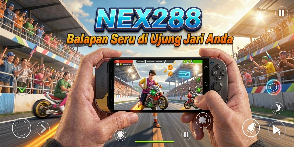 Screenshot gameplay NEX288 menampilkan kecepatan balapan yang menegangkan.