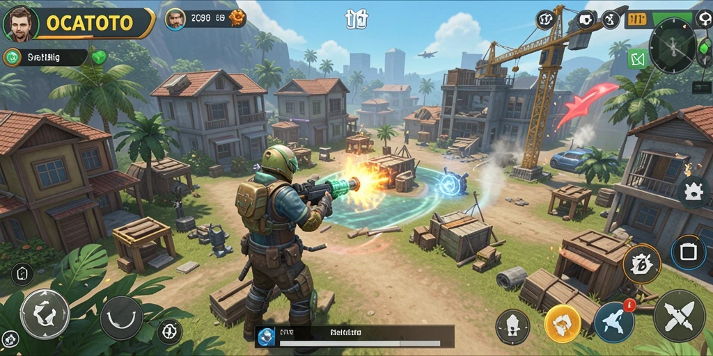 Tangkapan layar gameplay seru dari OCATOTO yang menunjukkan strategi dan pembangunan.