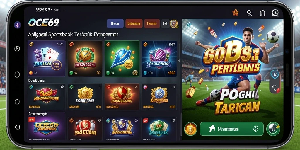 Screenshot OCE69 menampilkan antarmuka aplikasi Sportsbook yang menarik.