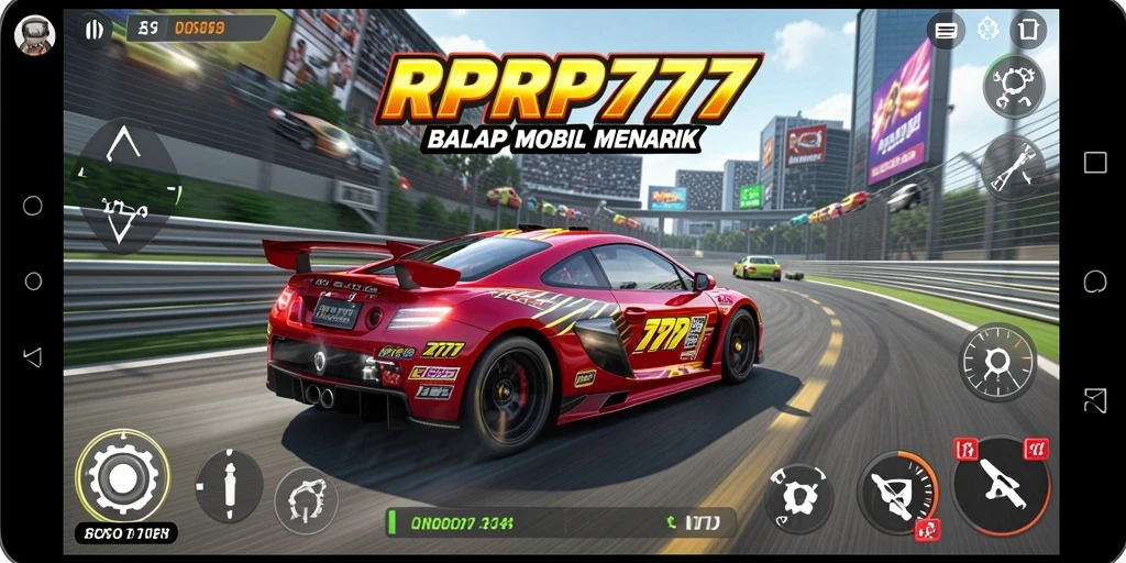 Screenshot gameplay RPRP777 yang menampilkan balapan mobil seru.