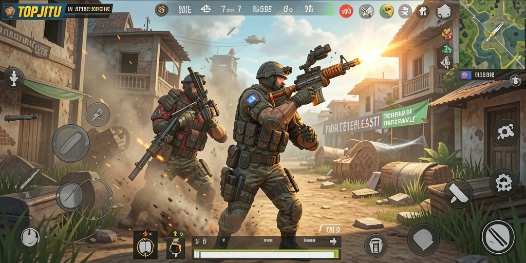 Screenshot gameplay seru di TOPJITU menampilkan aksi Battle Royale.