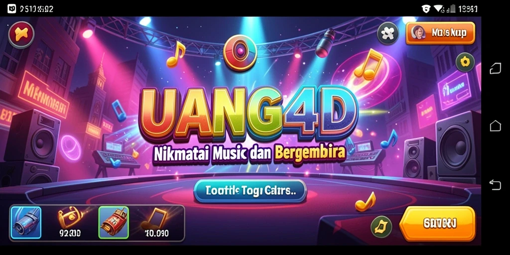 Tampilan gameplay seru di <strong>UANG4D</strong> dengan musik yang menggembirakan.